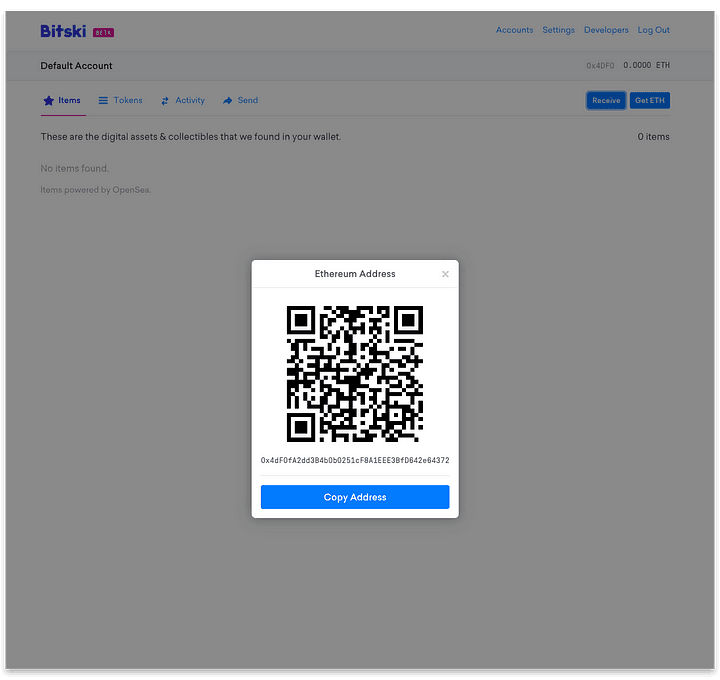 Select “Copy Address” or use QR code